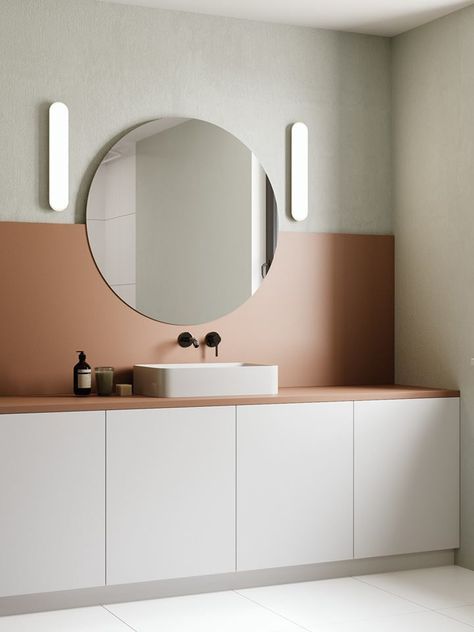 salle de bain avec mur terracotta